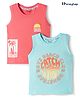 Honeyhap Premium 100% Cotton Knit With Bio Finish Sleeveless T-Shirts With Beach Theme Print Pack of 2 - Fresh Salmon & Blue Light