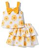 Babyoye Single Jersey Knit Sleeveless Top & Skirt Co-ord Set with Floral Print & Bow Applique - Multicolor