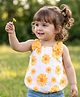 Babyoye Single Jersey Knit Sleeveless Top With Floral Print & Bow Applique - Yellow