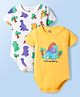 Doodle Poodle 100% Cotton Knit Half Sleeves Dino Printed Onesies Pack of 2 - White & Yellow