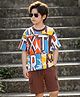 OLLINGTON ST. Cotton Knit Half Sleeves Printed T-Shirt & Shorts Set - Multicolor & Brown