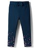Babyoye Cotton Lycra Knit Full Length Leggings with Star Print & Bow Applique - Navy Blue