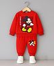 KUCHIPOO Fleece Knit Disney Featuring Full Sleeves Mickey Mouse Printed Sweatshirt & Joggers Set - Red