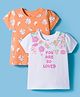 Doodle Poodle 100% Cotton Knit Half Sleeves T-Shirts with Floral Print Pack of 2 - Orange & White