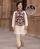 Pine Kids Woven Full Sleeves Kurta Pajama Set with Jacket Floral Embroidery & Sequin Detailing - Wine