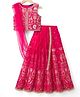 Pine Kids Woven Sleeveless Choli Lehenga With Dupatta Set With Floral Embroidery & Print - Dark Pink