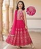 Pine Kids Woven Sleeveless Choli Lehenga With Dupatta Set With Floral Embroidery & Print - Dark Pink
