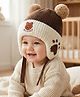 Ziory Wool Knit Teddy Designed Pom Pom Detailed Beanie Cap - Brown & Beige - Circumference 46-50 Cms