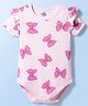Doodle Poodle 100% Cotton Knit Half Sleeves Bow Printed Onesie  - Pink