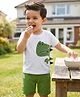Babyhug 100% Cotton Knit Half Sleeves Dino Printed T-Shirt & Shorts Set - White & Green