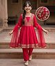 Pine Kids Woven Three Fourth Sleeves Kurti Churidar Set With Floral Embroidery & Dupatta - Fuchsia