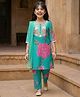 Pine Kids Woven Full Sleeves Floral Printed & Embroidered Kurti & Chudidar Set With Dupatta - Sea Green
