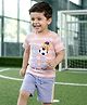 Babyhug Single Jersey Knit Half Sleeves Striped T-Shirt & Shorts Set With Goal Print - Multicolor
