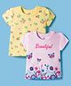 Doodle Poodle 100% Cotton Knit Half Sleeves T-Shirts with Floral Print Pack of 2 - Pink & Yellow