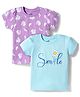 Doodle Poodle 100% Cotton Knit Half Sleeves T-Shirts With Floral Print Pack of 2 - Purple & Turquoise