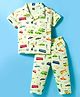 Evimo Interlock Knit Half Sleeves Co-ords Night Suit With Vehicle Print - Mint