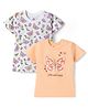 Doodle Poodle 100% Cotton Knit Half Sleeves T-Shirts with Butterfly Print Pack of 2 - White & Peach