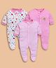 Wonderchild Pack Of 3 Full Sleeves Strawberry Printed & Striped Footed Sleepsuit - Pink