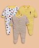 Wonderchild Pack Of 3 Full Sleeves Beach Theme Printed & Striped Footed Sleepsuit - Yellow