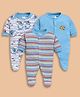 Wonderchild Pack Of 3 Full Sleeves Sharks & Striped Footed Sleepsuit - Blue