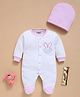 Wonderchild Full Sleeves Little Teddy Text Embroidered Footed Sleepsuit With Cap Set -  White & Mud Pink