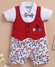 Wonderchild Half Sleeves Bow Applique Detailed Typography printed & Alphabets Patch Detailed Romper - White & Red