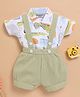Wonderchild Half Sleeves Bow Applique Detailed Animal Printed Shirt With Gallice Shorts - White & Olive Green