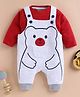 Wonderchild Teddy Bear Printed Dungaree With Full Sleeves Solid Tee - Red & Light Melange