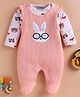 Wonderchild Full Sleeves Bunny Embroidered Footed Sleepsuit With Animals Printed Tee - Peach