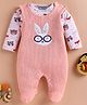 Wonderchild Bunny Embroidered Footed Sleepsuit With Full Sleeves Animals Printed Tee - Peach