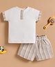 Wonderchild Half Sleeves Placement Striped Tee & Shorts Set - White & Biege