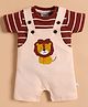 Wonderchild Half Sleeves Lion Applique Detailed Dungaree With Striped Tee - Brown & Fawn