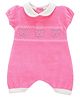 Wonderchild Half Puffed Sleeves Teddy Bear Face Embroidered Romper - Rose