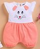 Wonderchild Cap Sleeves Colour Blocked Bunny Face Applique Detailed Romper - White & Deep Peach