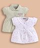 Wonderchild Pack Of 2 Half Puffed Sleeves Hearts Printed & Embroidered Dresses - White & Olive