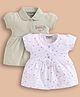 Wonderchild Pack Of 2 Half Puffed Sleeves Hearts Printed & Embroidered Dresses - White & Olive
