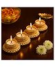 Divyakosh Decorative Tealight Candle Holder Set | Premium Golden Metal T-Light Holders with Pearl Base | Ideal for Diwali Decorations, Pooja, Home Decor, Festive Lighting | Set of 4 Tealight Lamps