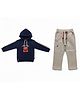 CRUNCHY NACHOS Knitted Knit Full Sleeves Pumpkin Applique Detailed Winter Hooded Sweatshirt & Pants Set - Navy Blue