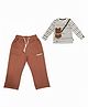 CRUNCHY NACHOS Knitted Knit Full Sleeves Striped Animal Patch Detailed Tee & Pants Set  - Rust