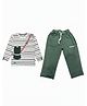 CRUNCHY NACHOS Knitted Knit Full Sleeves Striped Animal Patch Detailed Tee & Pants Set  - Green