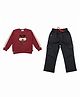 CRUNCHY NACHOS Knitted Knit Full Sleeves Puppy Patch Detailed Winter Sweatshirt & Pants Set - Maroon