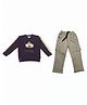 CRUNCHY NACHOS Knitted Knit Full Sleeves Puppy Patch Detailed Winter Sweatshirt & Pants Set - Purple