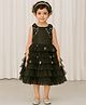 A Little Fable Woven Sleeveless Floral Applique Detailed Layered Dress - Black