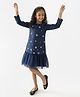 A Little Fable Knit Full Sleeves  Floral Embellished Dress - Navy Blue