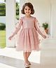 A Little Fable Knit Full Sleeves Floral Applique Glitter Detailed Dress - Pink