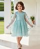 A Little Fable Knit Full Sleeves Floral Applique Glitter Detailed Dress - Blue