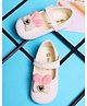 Mine Sole Glitter Metal Heart & Bow Applique Detailed Velcro Closure Ballerinas - White