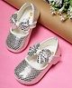 Mine Sole Bow Applique & Mesh Detailed Velcro Closure Mary Jane Ballerinas - Silver