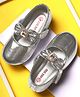 Mine Sole Stones Embellished Bow Applique Shimmer Detailed Velcro Closure Ballerinas - Silver