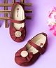 Mine Sole Bow Applique Velcro Closure Ballerinas - Maroon